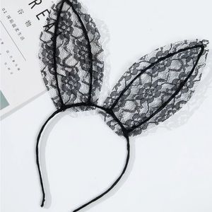 Lace Black White Bunny Ears Headband New